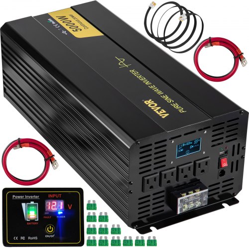 

VEVOR Pure Sine Wave Inverter, 5000 Watt, Power Inverter, DC 12V to AC 120V Car Inverter, with LCD Display, USB Port and Remote Controller, Power Converter for Car RV Truck Solar System Travel Camping