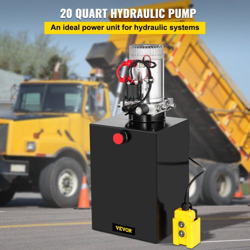 20 Quart Single Acting Hydraulic Pump Dump Trailer 12V Iron Power Unit 