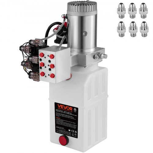 

VEVOR Hydraulic Pump, 6 Quart/1.5 Gal Double Acting Dump Trailer Pump DC 12V, 3200 PSI Max Relief Pressure, Electric Hydraulic Power Unit for Dump Trailer Car Lifting (with 6pcs SAE #6 Connectors)