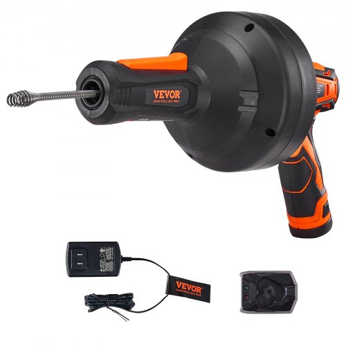 

VEVOR 12V Electric Drain Auger, 25FT Cordless Plumbing Snake Auto Feed, Pipeline Snake Drain Clog Remover with Power Drill for 3/4"-2" Pipes, 2.0Ah Battery and Charger Included