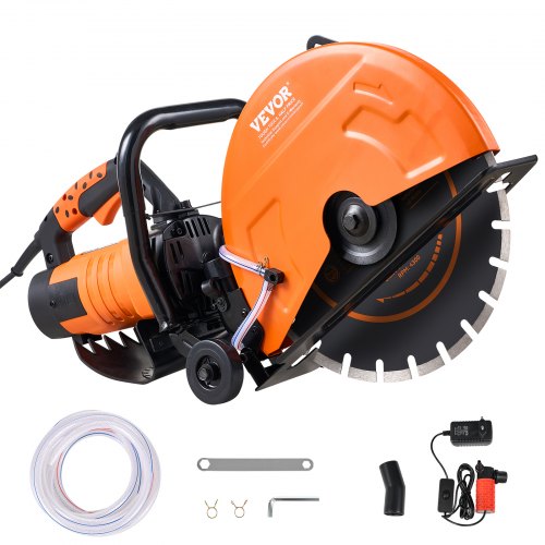 

VEVOR Electric Concrete Saw, 14 in, 3200 W 15 A Motor Circular Saw Cutter with Max. 5 in Adjustable Cutting Depth, Wet Disk Saw Cutter Includes Water Line, Pump and Blade, for Stone, Brick