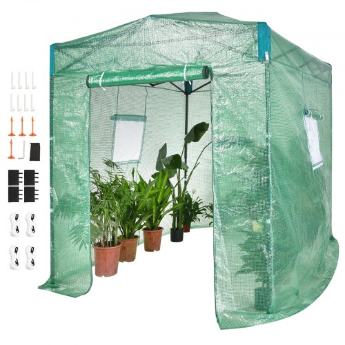 VEVOR Pop Up Greenhouse, 8'x 6'x 7.5' Pop-up Green House, Set Up in Minutes, High Strength PE Cover with Doors & Windows and Powder-Coated Steel Frame, Suitable for Planting and Storage, Green D87X6X76FTPE295MCV0