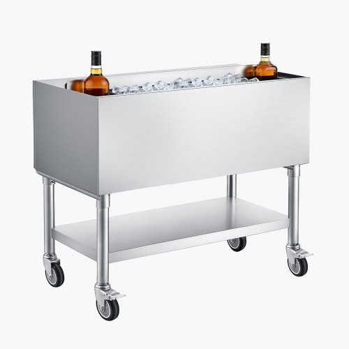 

VEVOR Commercial Ice Bin, 100.7 Qt Max Capacity, 36 x 19 x 35 Inch Stainless Steel Ice Chest with Sliding Lid and Bottle Holders, Cooler Cart Cocktail Unit for Bar Restaurant Pub, NSF Certified