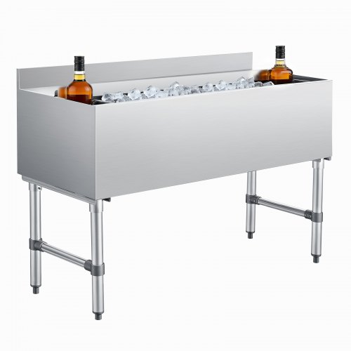 

VEVOR Commercial Ice Bin, 137.4 Qt Max Capacity, 48 x 19 x 33 Inch Stainless Steel Ice Chest with Sliding Lid and Bottle Holders, Cooler Cart Cocktail Unit for Bar Restaurant Pub, NSF Certified