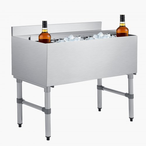 

VEVOR Commercial Ice Bin, 100.7 Qt Max Capacity, 36 x 19 x 33 Inch Stainless Steel Ice Chest with Sliding Lid and Bottle Holders, Cooler Cart Cocktail Unit for Bar Restaurant Pub, NSF Certified