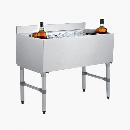 

VEVOR Commercial Ice Bin, 100.7 Qt Max Capacity, 36 x 19 x 33 Inch Stainless Steel Ice Chest with Sliding Lid and Bottle Holders, Cooler Cart Cocktail Unit for Bar Restaurant Pub, NSF Certified