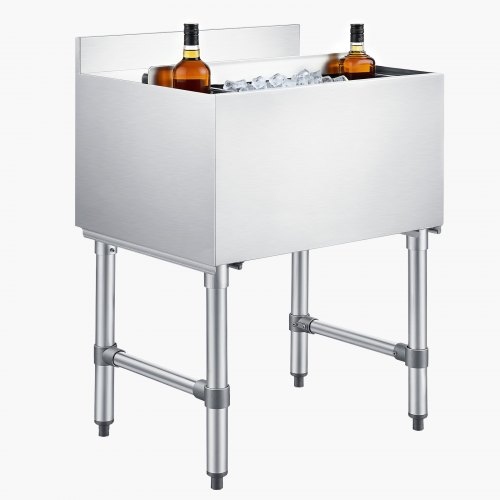 

VEVOR Commercial Ice Bin, 65.1 Qt Max Capacity, 24 x 19 x 33 Inch Stainless Steel Ice Chest with Sliding Lid and Bottle Holders, Cooler Cart Cocktail Unit for Bar Restaurant Pub, NSF Certified