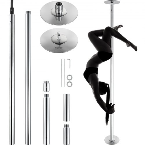 

VEVOR Professional Dancing Pole, Spinning Static Dancing Pole Kit, Portable Removable Pole, 45mm Heavy-Duty Stainless Steel Pole, Height Adjustable Fitness Pole, for Exercise Home Club Gym, Silver