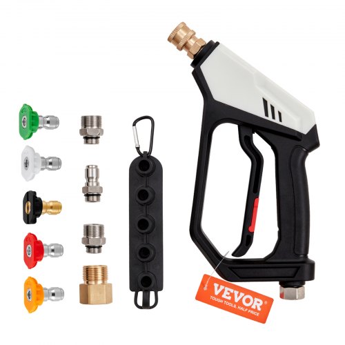 

VEVOR Short Pressure Washer Gun, 5000 PSI High Power Washer Spay Gun, M22-14 mm / M22-15 / 3/8'' Inlet & 1/4'' Outlet Hose Connector Foam Gun, Pressure Washer Handle with 5 Color Quick Connect Nozzles