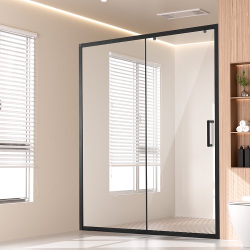 

VEVOR Semi-frameless Shower Door 57.7-59" x 70" Tempered Glass 1/4" Matte Black