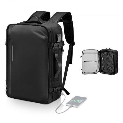 

VEVOR Vacuum Travel Backpack, 65L, Expandable Vacuum Seal Compression Travel Backpack, with TSA-Approved Lock, Multiple Pockets Compartments, Water-Resistant Carry-On Suitcase Luggage, No Pump, Black
