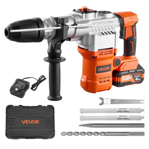 

VEVOR Rotary Hammer Drill, 1-9/16 in SDS-Max Cordless, Heavy Duty 20V Battery Powered Rotary Hammer, Including 2 Batteries, Charger, Drill Bit, Pointed Chisel, Carrying Case, for Concrete, Masonry