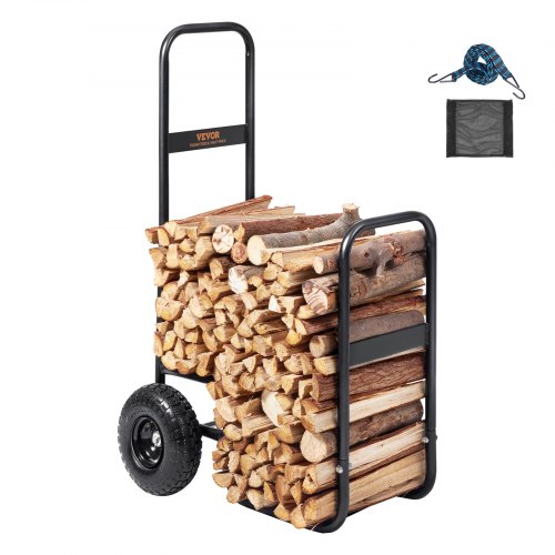 VEVOR Firewood Log Cart, 250 lbs Load Capacity, Outdoor and Indoor Wood Rack Storage Mover with Pneumatic Rubber Wheels, Heavy Duty Steel Dolly Hauler