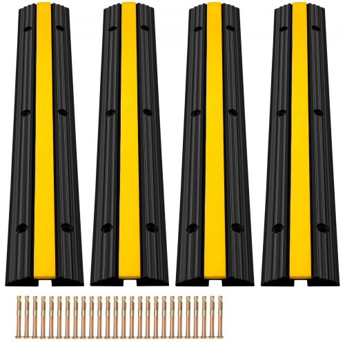 VEVOR Modular Rubber Speed Bump Driveway Cable Protector Ramp 4 Packs 1-Channel