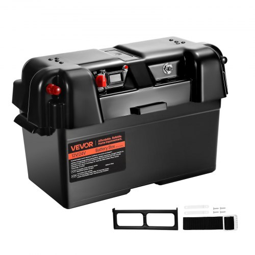 VEVOR Battery Box, Group 24/27 Trolling Motor Battery Box, 12V/24V Marine Batteries Case with PP Shell and Dual Straps, Smart Batteries Case, Suitable for Trolling Motor, Marine,RV & Solar Panel