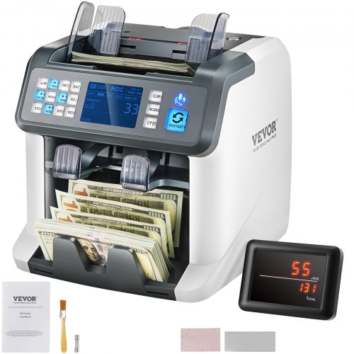 

VEVOR Money Counter Machine, Bill Counter with Mixed Denomination, 2CIS, SN, UV, IR, MG, DD Counterfeit Detection, Multi Currency, Value Counting Cash Counter and Sorter, Printer Enabled