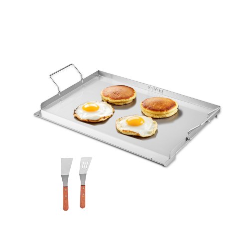VEVOR Stainless Steel Griddle, 23x16 inch Universal Flat Top Rectangular Plate, Gas Grill Griddle for BBQ Grill, Teppanyaki, Portable Family Cookware with Handle, for Camping Tailgating Party
