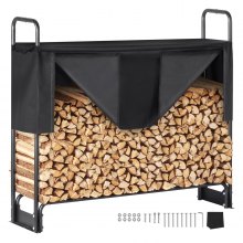 VEVOR 4.3FT Outdoor Firewood Rack with Cover, 52x14.2x46.1 in, Heavy Duty Firewood Holder & 600D Oxford Waterproof Cover for Fireplace, Patio, Indoor/Outdoor Log Storage Rack for 1/4 Cord of Firewood