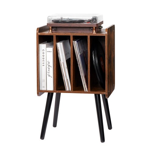 

Record Player Stand 2-Tier Wood Vinyl Record Stand up to 100 Albums Brown