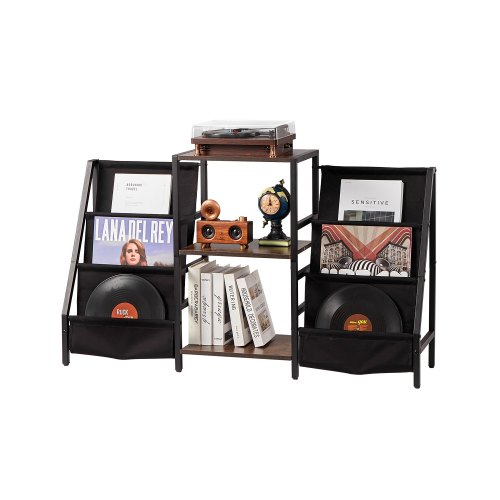VEVOR Record Player Stand, 3 Tiers Metal Vinyl Record Stand, Holds up to 280 Albums, Turntable Stand with Record Holder Vinyl Display Shelf, Wooden Record Holder Ideal for Bedroom, Living Room, Black DCJZJSLK3CTM3RBUOV0