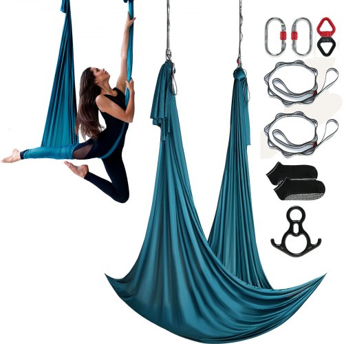 

VEVOR Aerial Silk & Yoga Swing, 11 Yards, Aerial Yoga Hammock Kit with 100gsm Nylon Fabric, Full Rigging Hardware & Easy Set-up Guide, Antigravity Flying for All Levels Fitness Bodybuilding, Green