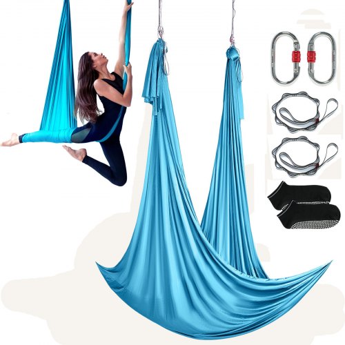 

VEVOR Aerial Yoga Hammock & Swing, 5 m Length, Aerial Yoga Starter Kit with 100gsm Nylon Fabric, Full Rigging Hardware & Easy Set-up Guide, Antigravity Flying for All Levels Fitness Bodybuilding, Blue