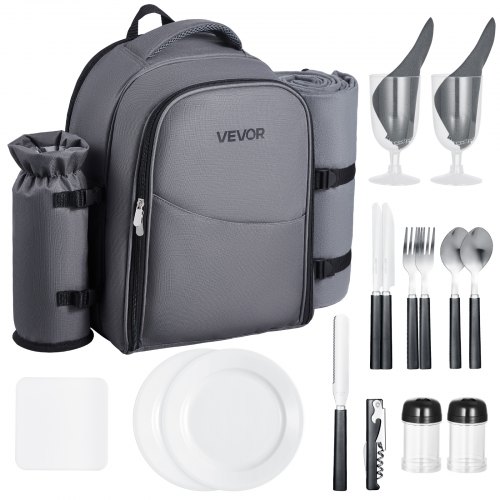 

VEVOR Beach Picnic Backpack Bag for 2 Person with Cooler Compartment Grey