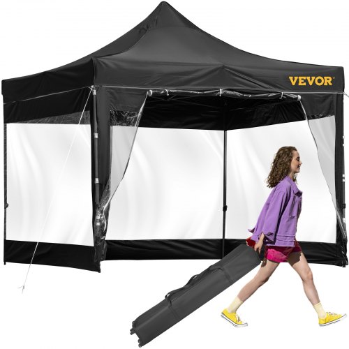 VEVOR Pop Up Canopy Tent Outdoor Gazebo Tent 10 x 10 FT with Sidewalls Black