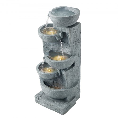 

VEVOR Outdoor Water Fountain, 31.5 in Height Fountain and Waterfall, 5-Tier Floor Standing Bowl-Shaped Cascading Fountains with LED Light and Pump, for Outdoor Indoor Garden, Home, Patio & Backyard