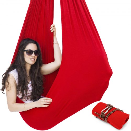 Red Sensory Swing Chair Hanging Seat For Kids & Adults Tree Rope Autism Therapy