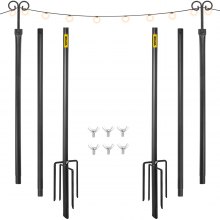 VEVOR String Light Poles, 2 Pack 9.7 FT, Outdoor Powder Coated Stainless Steel Lamp Post with Hooks to Hang Lantern and Flags, Decorate Garden, Backyard, Patio, Deck, for Party and Wedding, Black