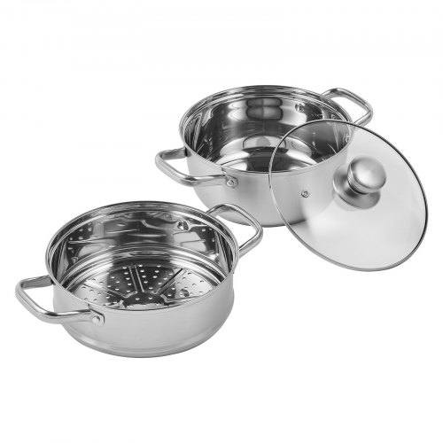 

VEVOR Steamer Pot, 24 cm Steamer Pot for Cooking with 5QT Stock Pot and Vegetable Steamer, Food-Grade 304 Stainless Steel Food Steamer Cookware with Lid for Gas Electric Induction Grill Stove