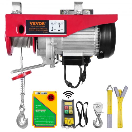 VEVOR Electric Hoist, 1320 Lbs Lifting Capacity, 1150W 110V Electric Steel Wire Winch With Wireless Remote Control, 40ft Single Cable Lifting Height &