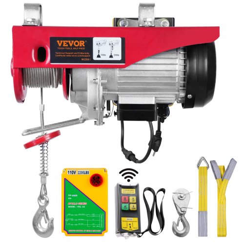 VEVOR Electric Hoist, 2200 Lbs Lifting Capacity, 1600W 110V Electric Steel Wire Winch With Wireless Remote Control, 40ft Single Cable Lifting Height &