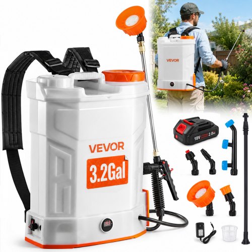 Vevor Battery Powered Backpack Sprayer, 3.2 Gal Powerful Electric Backpack Sprayer, 2 Retractable Wands & 5 Nozzles, Adjustable 0-90 Psi, 2 Hour Runti-image