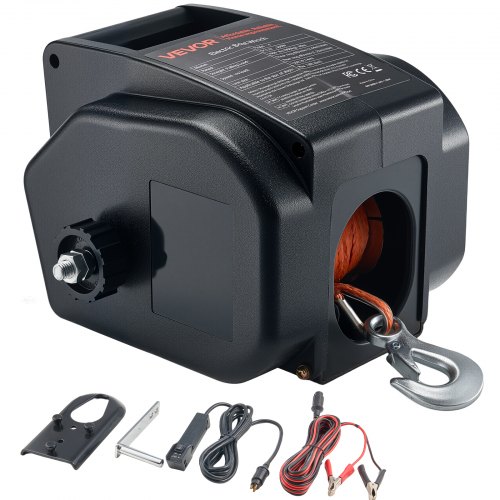 VEVOR Electric Boat Winch, 12V DC 300W, Reversible Electric Trailer Winch for Boats Up to 2000 lbs, Power-in, Power-Out, and Freewheel Operations for Boats with Wired Remote Control & Hand Crank DDCYTCJP2000DZXK7001V9