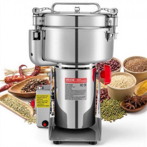 

VEVOR 2000g Electric Grain Mill Grinder, 3400W 32000RPM High Speed Spice Corn Dry Grinding Machine, Stainless Steel Pulverizer Powder Machine for Dried Grains Coffee Beans Spices Nuts (270° Swing Type)