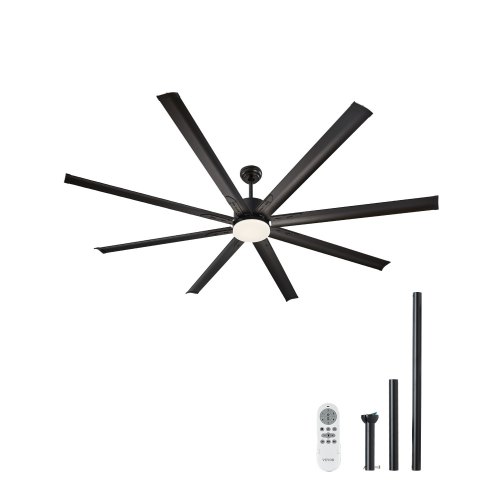 

VEVOR 84 Inch Ceiling Fan with Light, 6-Speed Remote Control, Dimmable 3-Color Temperature, Reversible DC Motor, Modern Low Profile Flush Mount Fan for Bedroom, Living Room, Indoor/Outdoor Use, Black