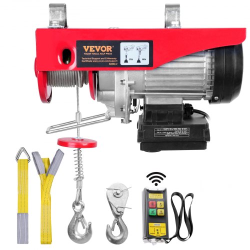 VEVOR Electric Hoist, 249.5 kg Lifting Capacity, 510W 220V Electric Steel Wire Winch with Wireless Remote Control, 1219 cm Single Cable Lifting Height & Pure Copper Motor, for Garage Warehouse Factory