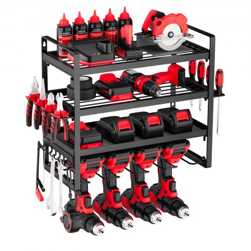 

VEVOR Power Tool Organizer Wall Mount, 4-Layer Storage Rack with 4 Drill Holders, Tools Holder and Storage Rack with Screwdriver Holder, Garage Tool Organizer for Garage, Workbench, and Workshop