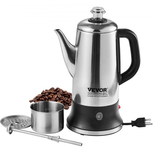 Vevor 12-Cup Electric Percolator Coffee Pot, 304 Stainless Steel Coffee Percolator With Keep Warm Function & Heat-Resistant Handle, Classic Coffee Mak-image
