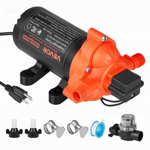 VEVOR Water Pressure Pump, 110V AC 4 GPM, 3-Chamber On Demand Electric Diaphragm Water Transfer Pump, 45 PSI Max Pressure, Automatic Pressure Switch,