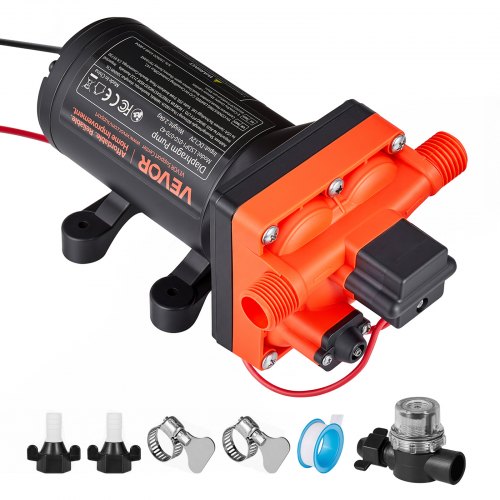 

VEVOR RV Water Pump, 12V DC 5 GPM (18.9 L/min), 4-Chamber Self-Priming Diaphragm Water Pump with Automatic Pressure Switch, 70 PSI Max Pressure, On Demand for RV, Caravan, Marine, Yacht, Car Washing