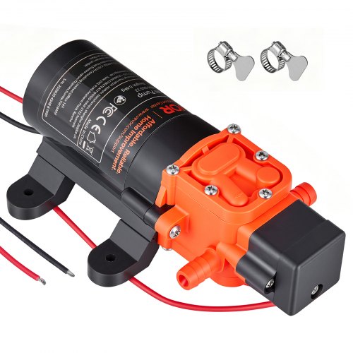 

VEVOR Water Pressure Pump, 12V DC 1.2 GPM (4.5 L/min), 2-Chamber Self-Priming Diaphragm Water Pump with 2 Hose Clamps, 80 PSI Max Pressure, Quiet Operation, for RV, Caravan, Marine, Garden Irrigation