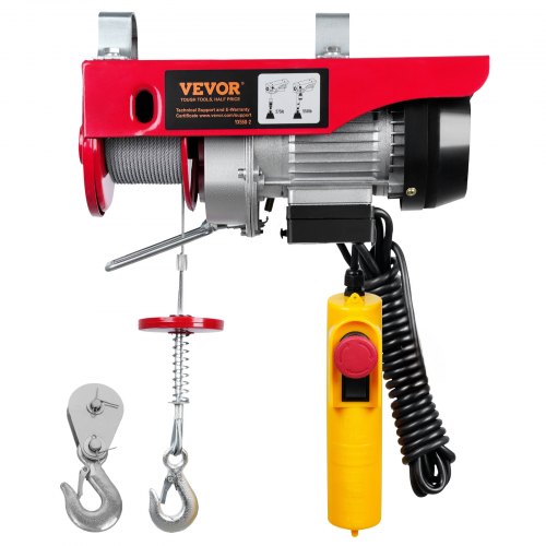 VEVOR Electric Hoist, 249.5 kg Lifting Capacity, 510W 220V Electric Steel Wire Winch with 427 cm Wired Remote Control, 1219 cm Single Cable Lifting Height & Pure Copper Motor, for Garage Warehouse Factory