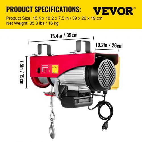 VEVOR Wireless Remote Control 1320lbs Electric Cable Hoist Crane Winch Lifting 