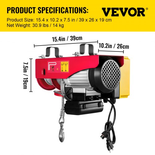VEVOR 440lbs Electric Hoist Wire Cable Winch Engine Crane Lift Remote Control 