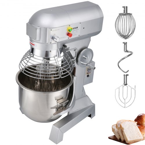 

VEVOR Commercial Food Mixer 10Qt 450W 3 Speeds Adjustable 110/178/390 RPM Heavy Duty 110V with Stainless Steel Bowl Dough Hooks Whisk Beater Premium for Schools Bakeries Restaurants Pizzerias