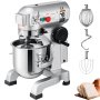 VEVOR Commercial Food Mixer 10Qt 450W 3 Speeds Adjustable 110/178/390 RPM Heavy Duty 110V with Stainless Steel Bowl Dough Hooks Whisk Beater Premium for Schools Bakeries Restaurants Pizzerias