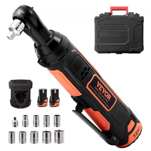 

VEVOR Cordless Electric Ratchet Wrench, 3/8" Sub-Compact, 33 FT-lbs Max Torque, 45-Min Fast Charging, with 2-Pack 12V Rechargable Battery, Built-in LED Work Light, 9 Cr-V Sockets and Drive Adapter